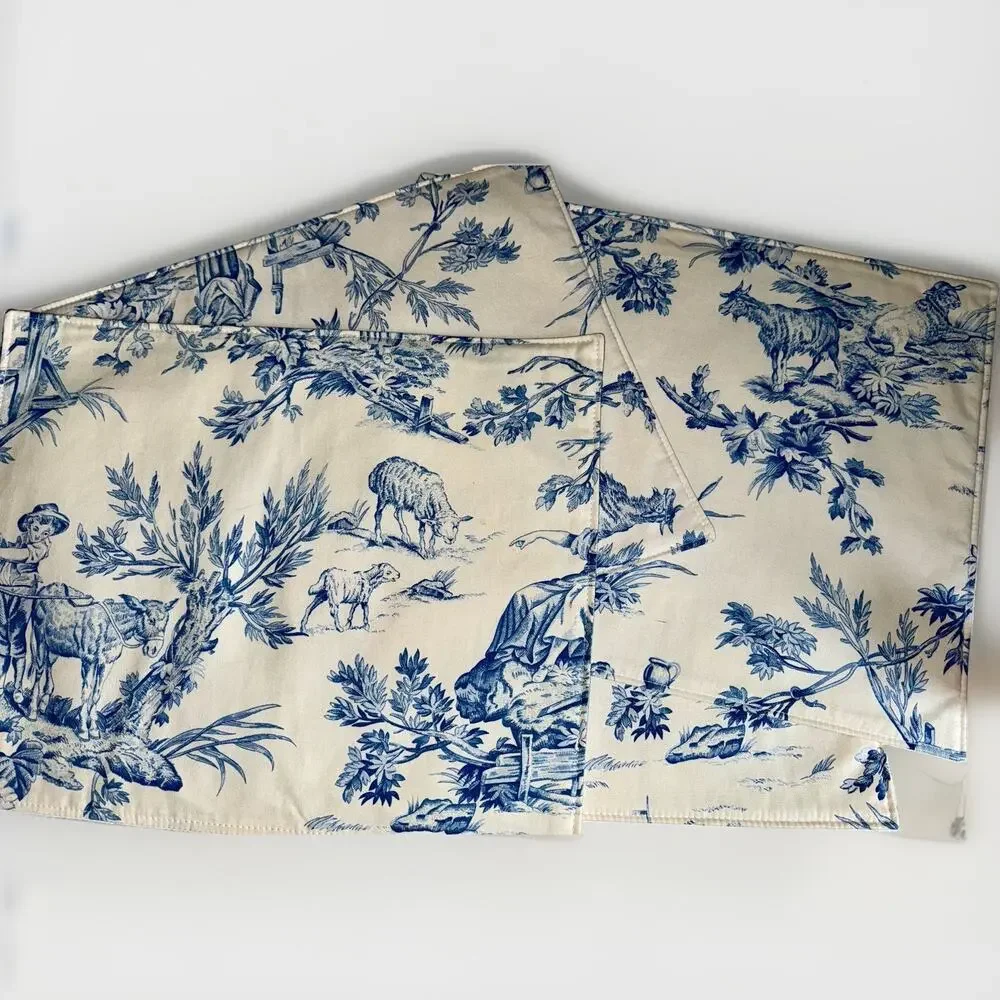 Covington French Country Toile Placemats Set Of 4 Reversible Blue 17”